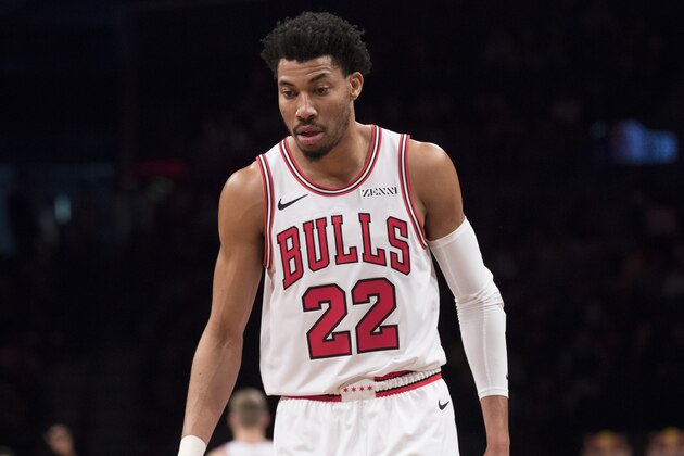 Chicago Bulls forward Otto Porter Jr., during a break in action in the first half of an NBA basketball game against the Brooklyn Nets, Friday, Feb. 8, 2019, in New York. (AP Photo/Mary Altaffer)