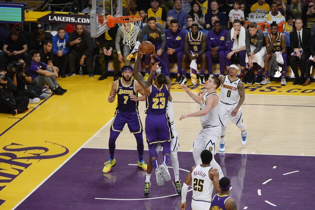 LOS ANGELES, CALIFORNIA - MARCH 06: LeBron James #23 of the Los Angeles Lakers scores to pass Michael Jordan and move to #4 on the NBA's all-time scoring list during the second quarter against the Denver Nuggets at Staples Center on March 06, 2019 in Los Angeles, California. (Photo by Robert Laberge/Getty Images)