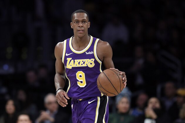 Los Angeles Lakers' Rajon Rondo during an NBA basketball game against the New Orleans Pelicans Wednesday, Feb. 27, 2019, in Los Angeles. (AP Photo/Marcio Jose Sanchez)