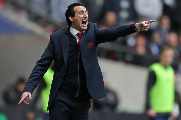 Arsenal's Spanish head coach Unai Emery gestures on the touchline during the English Premier League football match between Tottenham Hotspur and Arsenal at Wembley Stadium in London, on March 2, 2019. (Photo by Daniel LEAL-OLIVAS / AFP) / RESTRICTED TO EDITORIAL USE. No use with unauthorized audio, video, data, fixture lists, club/league logos or 'live' services. Online in-match use limited to 120 images. An additional 40 images may be used in extra time. No video emulation. Social media in-match use limited to 120 images. An additional 40 images may be used in extra time. No use in betting publications, games or single club/league/player publications. /         (Photo credit should read DANIEL LEAL-OLIVAS/AFP/Getty Images)