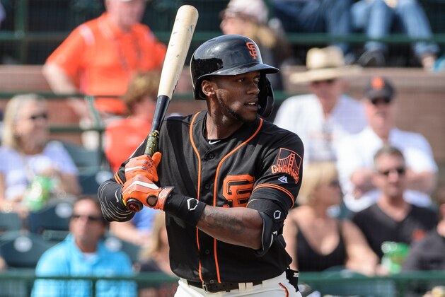 SCOTTSDALE, ARIZONA - FEBRUARY 25: Cameron Maybin #5 of the San Francisco Giants stands at bat during the spring game against the San Francisco Giants at Scottsdale Stadium on February 25, 2019 in Scottsdale, Arizona. (Photo by Jennifer Stewart/Getty Images)