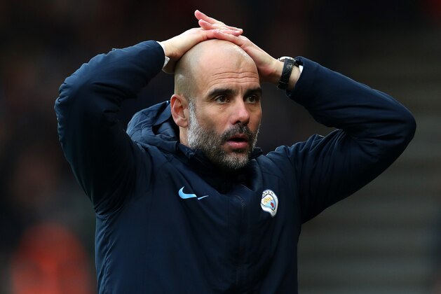 BOURNEMOUTH, ENGLAND - MARCH 02: Pep Guardiola the head coach / manager of Manchester City  during the Premier League match between AFC Bournemouth and Manchester City at Vitality Stadium on March 02, 2019 in Bournemouth, United Kingdom. (Photo by Catherine Ivill/Getty Images)
