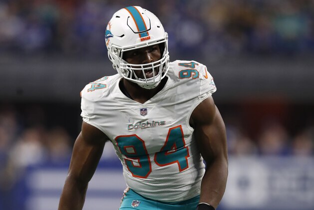 Miami Dolphins defensive end Robert Quinn (94) lines up against the Indianapolis Colts during an NFL football game in Indianapolis, Sunday, Nov. 25, 2018. The Colts won the game 27-24. (Jeff Haynes/AP Images for Panini)
