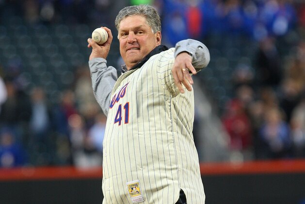 NEW YORK - APRIL 13:  Former Mets pitcher Tom Seaver throws out the ceremonial first pitch before the San Diego Padres against the New York Mets during opening day at Citi Field on April 13, 2009 in the Flushing neighborhood of the Queens borough of New York City. This is the first regular season MLB game being played at the new venue which replaced Shea stadium as the Mets home field.  (Photo by Jim McIsaac/Getty Images)