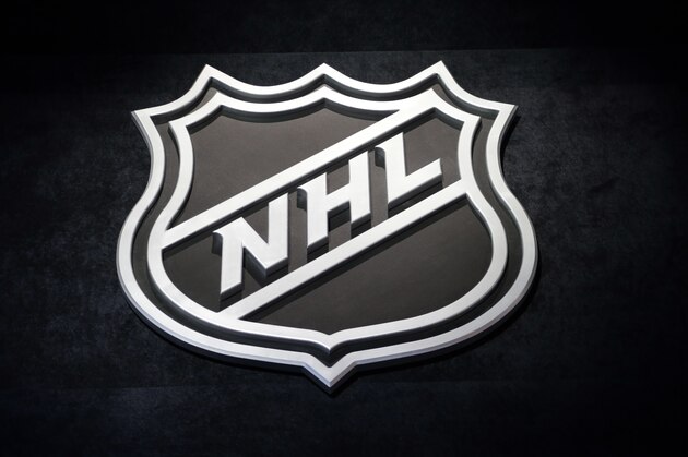 FILE - In this June 26, 2015, file photo, an NHL logo is shown before the start of the first round of the NHL hockey draft, in Sunrise, Fla. The NHL Free Agency period begins at noon Sunday, July 1, 2018. (AP Photo/Alan Diaz, File)
