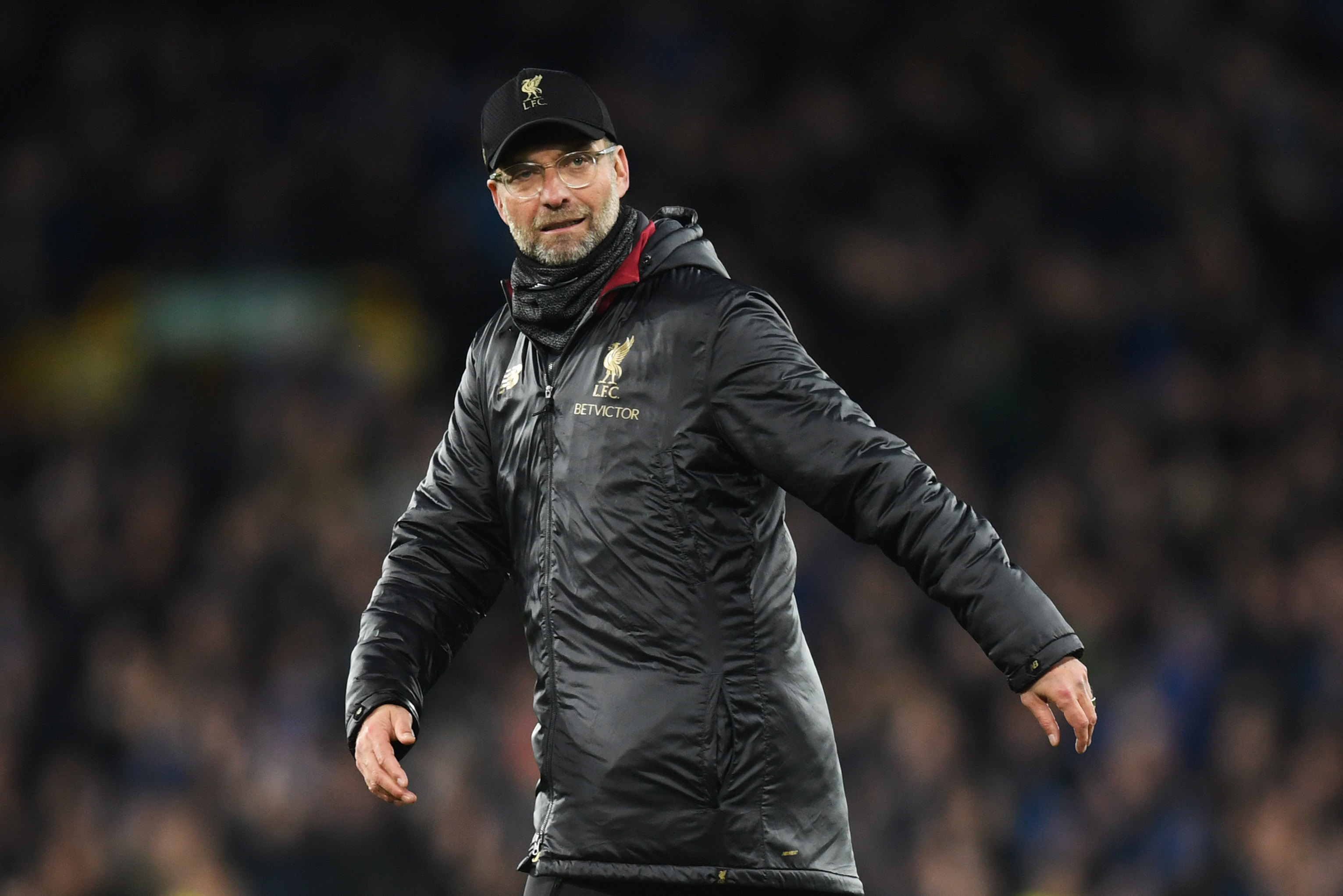 LIVERPOOL, ENGLAND - MARCH 03:  Jurgen Klopp, Manager of Liverpool looks on after the Premier League match between Everton FC and Liverpool FC at Goodison Park on March 03, 2019 in Liverpool, United Kingdom. (Photo by Michael Regan/Getty Images)