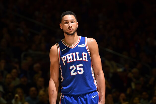 PHILADELPHIA, PA - MARCH 5: Ben Simmons #25 of the Philadelphia 76ers looks on against the Orlando Magic on March 5, 2019 at the Wells Fargo Center in Philadelphia, Pennsylvania NOTE TO USER: User expressly acknowledges and agrees that, by downloading and/or using this Photograph, user is consenting to the terms and conditions of the Getty Images License Agreement. Mandatory Copyright Notice: Copyright 2019 NBAE (Photo by Jesse D. Garrabrant/NBAE via Getty Images)
