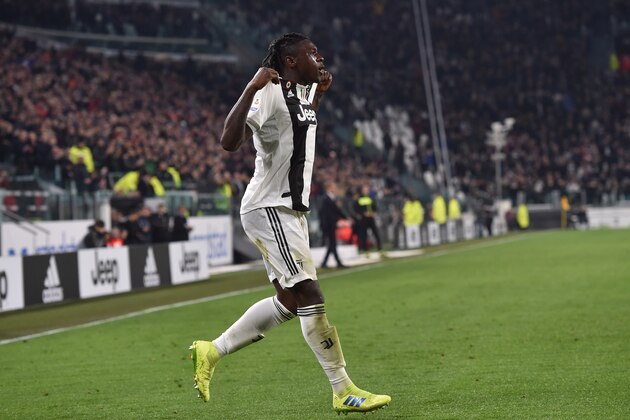 TURIN, ITALY - MARCH 08: Moise Kean of Juventus celebrates after scoring his second goal during the Serie A match between Juventus and Udinese at Allianz Stadium on March 08, 2019 in Turin, Italy. (Photo by Tullio M. Puglia/Getty Images)