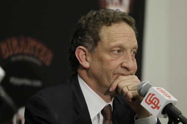 San Francisco Giants CEO Larry Baer listens to questions during a news conference at AT&T Park Thursday, Nov. 6, 2014, in San Francisco. After capturing a third championship in five years, the Giants baseball team faces another busy winter in which they will try to re-sign switch-hitting third baseman Pablo Sandoval. (AP Photo/Eric Risberg) San Francisco Giants CEO Larry Baer listens to questions during a news conference at AT&T Park Thursday, Nov. 6, 2014, in San Francisco. After capturing a third championship in five years, the Giants baseball team faces another busy winter in which they will try to re-sign switch-hitting third baseman Pablo Sandoval. (AP Photo/Eric Risberg)