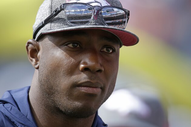 Denver Broncos outside linebacker DeMarcus Ware looks on prior to an NFL football game against the Atlanta Falcons, Sunday, Oct. 9, 2016, in Denver. (AP Photo/Jack Dempsey)