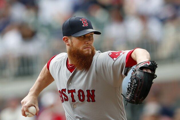 Boston Red Sox relief pitcher Craig Kimbrel (46) works in the ninth inning of baseball game against the Atlanta Braves Wednesday, Sept. 5, 2018, in Atlanta. Boston won 9-8. (AP Photo/John Bazemore)