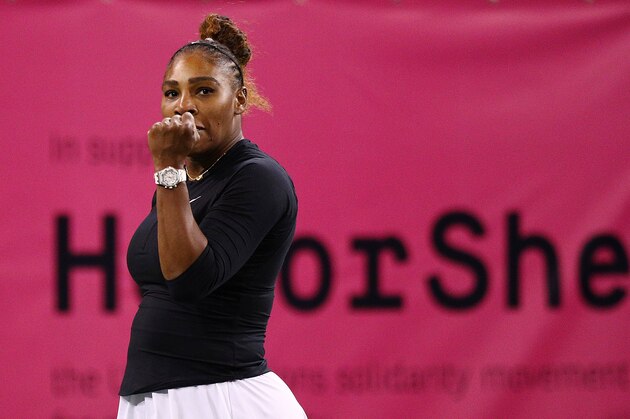 INDIAN WELLS, CALIFORNIA - MARCH 08: Serena Williams of the United States celebrates a point against Victoria Azarenka of Belarus during their women's singles second round match on Day 5 of the BNP Paribas Open at the Indian Wells Tennis Garden on March 08, 2019 in Indian Wells, California. (Photo by Yong Teck Lim/Getty Images)
