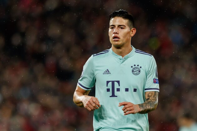 LIVERPOOL, ENGLAND - FEBRUARY 19: James Rodriguez of Bayern Muenchen looks on during the UEFA Champions League Round of 16 First Leg match between Liverpool and FC Bayern Muenchen at Anfield on February 19, 2019 in Liverpool, England. (Photo by TF-Images/TF-Images via Getty Images)