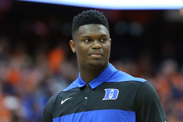 SYRACUSE, NY - FEBRUARY 23:  Zion Williamson #1 of the Duke Blue Devils stands on the court prior to the game against the Syracuse Orange at the Carrier Dome on February 23, 2019 in Syracuse, New York. Duke defeated Syracuse 75-65. (Photo by Rich Barnes/Getty Images)