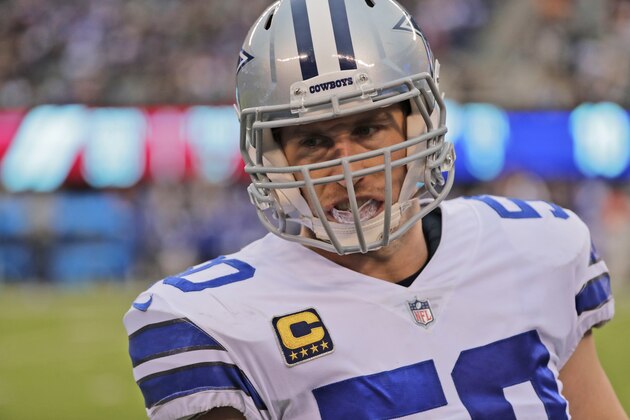 Dallas Cowboys' Sean Lee on the field during the second half of an NFL football game against the New York Giants, Sunday, Dec. 30, 2018, in East Rutherford, N.J. (AP Photo/Frank Franklin II)