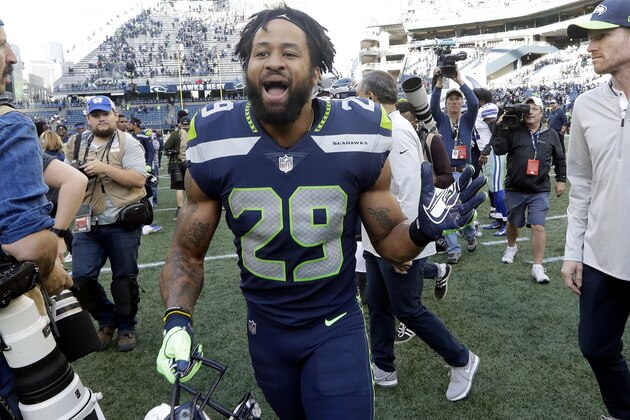Seattle Seahawks free safety Earl Thomas reacts after the team defeated the Dallas Cowboys in an NFL football game, Sunday, Sept. 23, 2018, in Seattle. (AP Photo/Elaine Thompson)