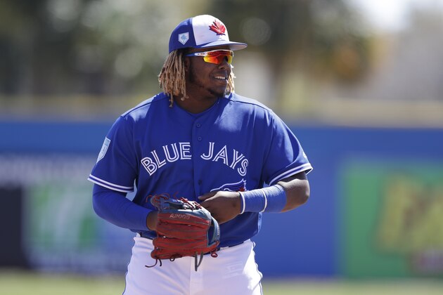 Toronto Blue Jays third baseman Vladimir Guerrero Jr. during the second inning of a spring training baseball game against the Philadelphia Phillies Wednesday, March 6, 2019, in Dunedin, Fla. (AP Photo/Chris O'Meara)