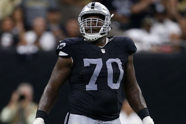 NEW ORLEANS, LA - SEPTEMBER 11: Kelechi Osemele #70 of the Oakland Raiders lines up during a game at Mercedes-Benz Superdome on September 11, 2016 in New Orleans, Louisiana.  (Photo by Jonathan Bachman/Getty Images)
