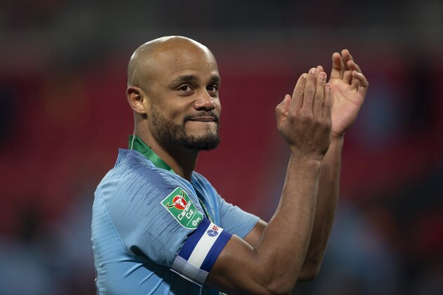 LONDON, ENGLAND - FEBRUARY 24:  Vincent Kompany of Manchester City during the Carabao Cup Final between Chelsea and Manchester City at Wembley Stadium on February 24, 2019 in London, England.  (Photo by Visionhaus/Getty Images)