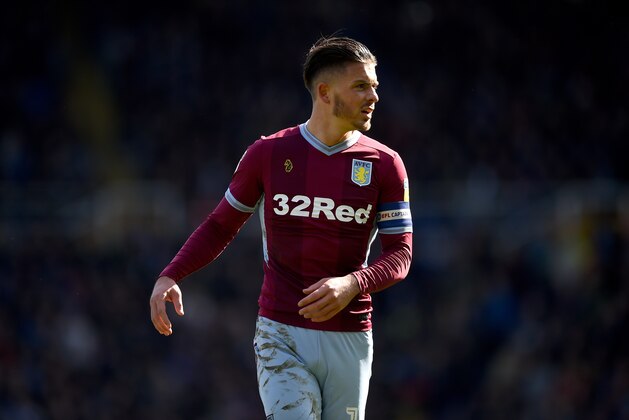 BIRMINGHAM, ENGLAND - MARCH 10: Jack Grealish of Aston Villa looks on during the Sky Bet Championship match between Birmingham City v Aston Villa at St Andrew's Trillion Trophy Stadium on March 10, 2019 in Birmingham, England. (Photo by Nathan Stirk/Getty Images)