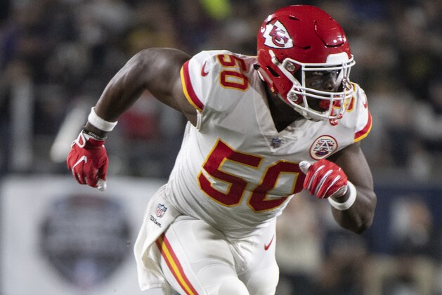 Kansas City Chiefs outside linebacker Justin Houston during an NFL football game against the Los Angeles Rams Monday, Nov. 19, 2018, in Los Angeles. (AP Photo/Kyusung Gong)