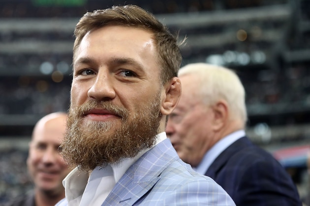 ARLINGTON, TX - OCTOBER 14:  Conor McGregor is seen on the sidelines before the NFL game between the Jacksonville Jaguars and Dallas Cowboys at AT&T Stadium on October 14, 2018 in Arlington, Texas.  (Photo by Ronald Martinez/Getty Images)