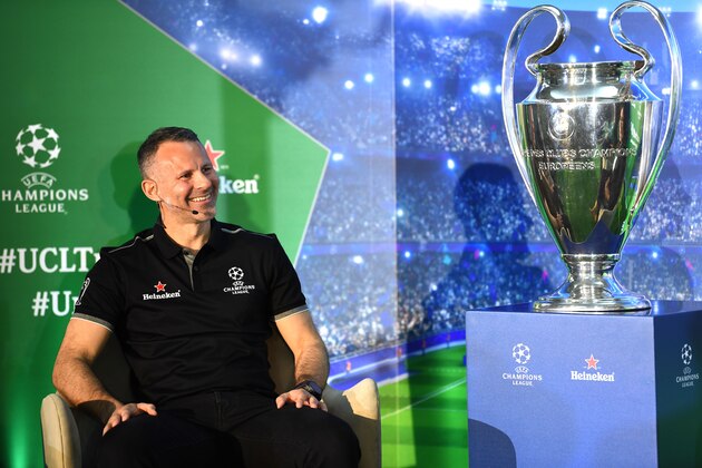 JOHANNESBURG, SOUTH AFRICA - MARCH 04: Wales team manager Ryan Giggs during the UEFA Champions League Trophy Tour Presented by Heineken press conference at The Polo Room, Inanda club on March 04, 2019 in Johannesburg, South Africa. (Photo by Lee Warren/Gallo Images/Getty Images)