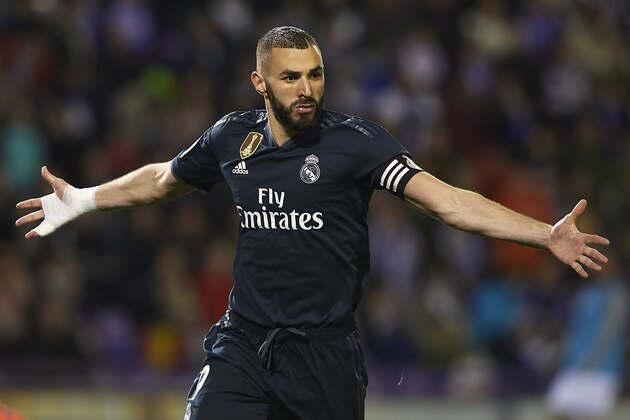 VALLADOLID, SPAIN - MARCH 10: Karim Benzema of Real Madrid celebrates after scoring his team's second goal during the La Liga match between Real Valladolid CF and Real Madrid CF at Jose Zorrilla on March 10, 2019 in Valladolid, Spain. (Photo by Quality Sport Images/Getty Images) VALLADOLID, SPAIN - MARCH 10: Karim Benzema of Real Madrid celebrates after scoring his team's second goal during the La Liga match between Real Valladolid CF and Real Madrid CF at Jose Zorrilla on March 10, 2019 in Valladolid, Spain. (Photo by Quality Sport Images/Getty Images)