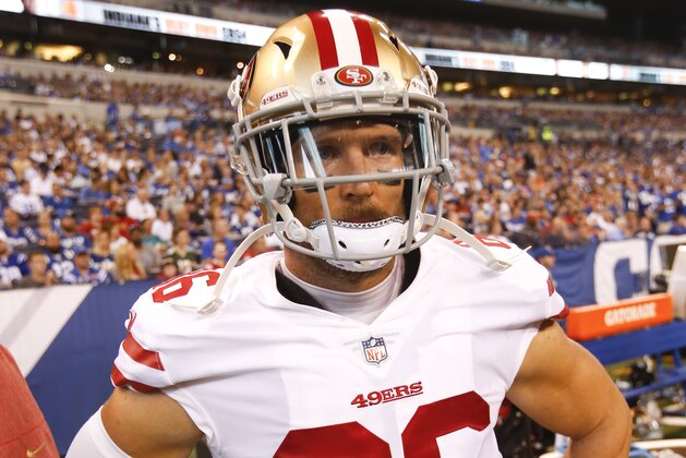 INDIANAPOLIS, IN - OCTOBER 8: Kyle Nelson #86 of the San Francisco 49ers stands on the sideline during the game against the Indianapolis Colts at Lucas Oil Stadium on October 8, 2017 in Indianapolis, Indiana. The Colts defeated the 49ers 26-23. (Photo by Michael Zagaris/San Francisco 49ers/Getty Images)