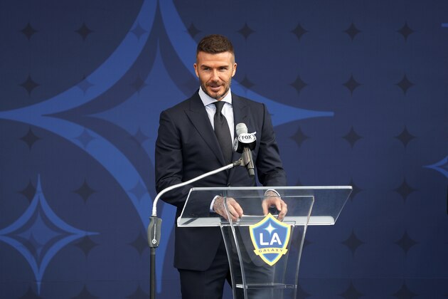 CARSON, CALIFORNIA - MARCH 02: Former professional soccer midfielder David Beckham speaks at the unveiling of his statue at Dignity Health Sports Park on March 02, 2019 in Carson, California. (Photo by Meg Oliphant/Getty Images)