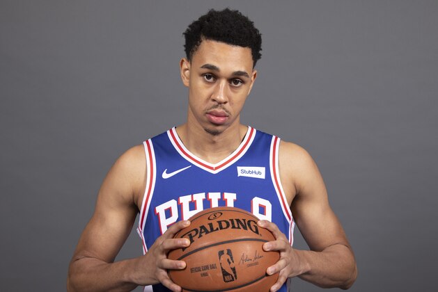Philadelphia 76ers' Zhaire Smith poses for a photograph during media day at the NBA basketball team's practice facility, Friday, Sept. 21, 2018, in Camden. (AP Photo/Chris Szagola)