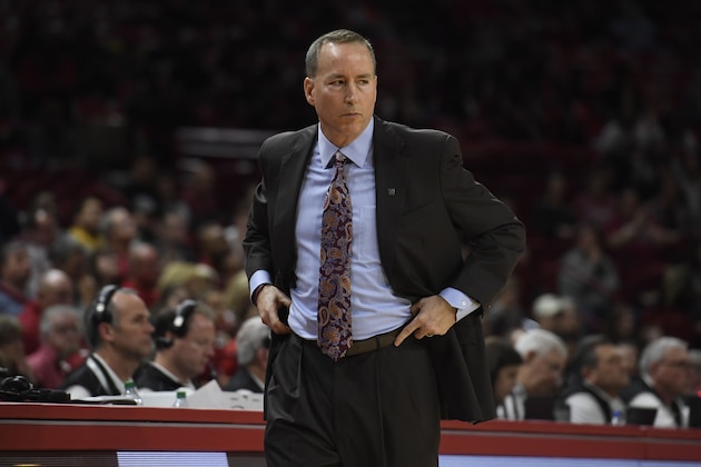 Texas A&M coach Billy Kennedy on the sidelines against Arkansas during an NCAA college basketball game, Saturday, Feb. 23, 2019 in Fayetteville, Ark. (AP Photo/Michael Woods)