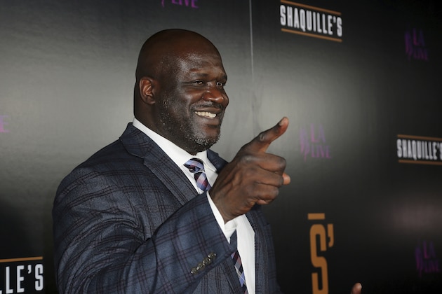Shaquille O'Neal arrives at the Grand Opening of Shaquille's at LA Live on Saturday, March 9, 2019, in Los Angeles. (Photo by Willy Sanjuan/Invision/AP)