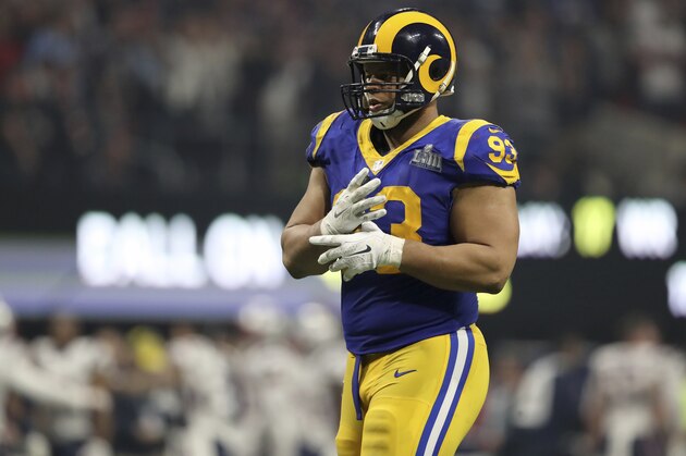 Los Angeles Rams Ndamukong Suh #93 is seen against the New England Patriots during NFL Super Bowl 53, Sunday, February 3, 2019 in Atlanta. The Patriots won 13-3. (AP Photo/Gregory Payan)