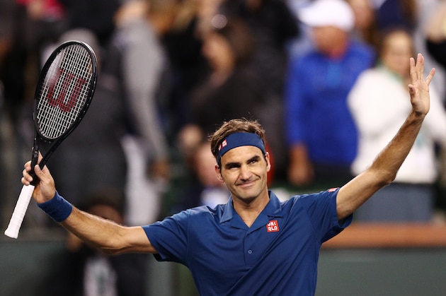 INDIAN WELLS, CALIFORNIA - MARCH 12: Roger Federer of Switzerland celebrates his men’s singles third round match victory against Stan Wawrinka of Switzerland on Day 9 of the BNP Paribas Open at the Indian Wells Tennis Garden on March 12, 2019 in Indian Wells, California. (Photo by Yong Teck Lim/Getty Images)