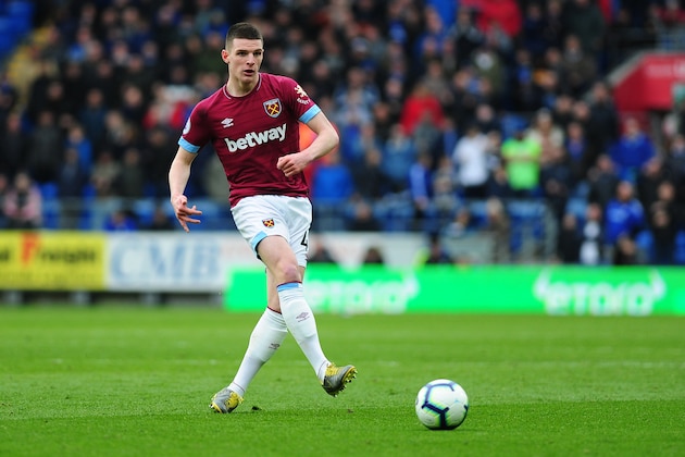 CARDIFF, WALES - MARCH 09: Declan Rice of West Ham United in action during the Premier League match between Cardiff City and West Ham United at Cardiff City Stadium on March 09, 2019 in Cardiff, Wales. (Photo by Athena Pictures/Getty Images)