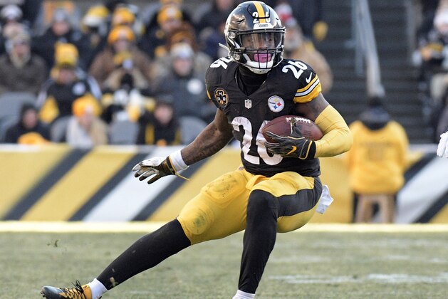 FILE - In this Sunday, Jan. 14, 2018 file photo, Pittsburgh Steelers running back Le'Veon Bell carries the ball against the Jacksonville Jaguars during the second half of an NFL divisional football AFC playoff game in Pittsburgh. Defense is the area with the most depth in this year's free agency class, Monday, March 11, 2019. (AP Photo/Don Wright, File)