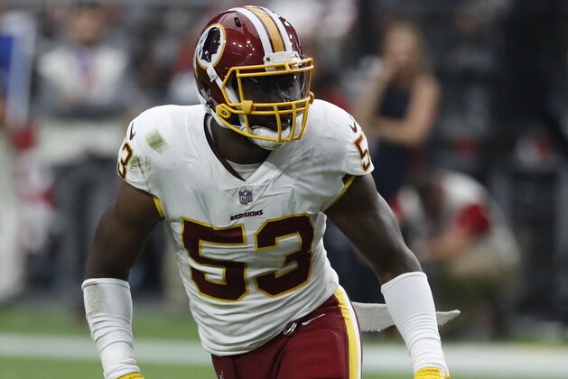 Washington Redskins linebacker Zach Brown (53) during an NFL football game against the Arizona Cardinals, Sunday, Sept. 9, 2018, in Glendale, Ariz. (AP Photo/Rick Scuteri)