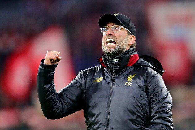 MUNICH, GERMANY - MARCH 13: Manager of Liverpool, Jurgen Klopp celebrates his sides win after the UEFA Champions League Round of 16 Second Leg match between FC Bayern Muenchen and Liverpool at Allianz Arena on March 13, 2019 in Munich, Bavaria. (Photo by Chris Brunskill/Fantasista/Getty Images)