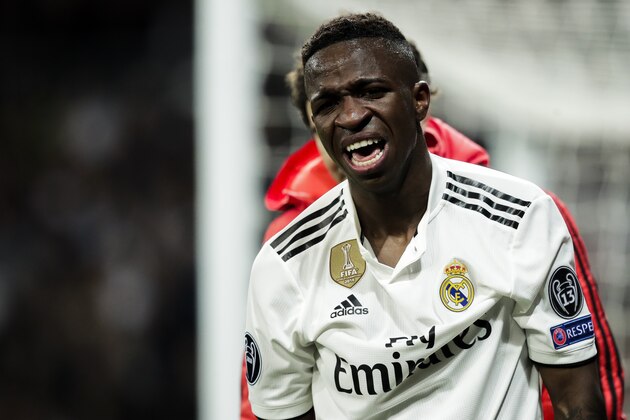 MADRID, SPAIN - MARCH 5: Vinicius Junior of Real Madrid during the UEFA Champions League  match between Real Madrid v Ajax at the Santiago Bernabeu on March 5, 2019 in Madrid Spain (Photo by David S. Bustamante/Soccrates/Getty Images)