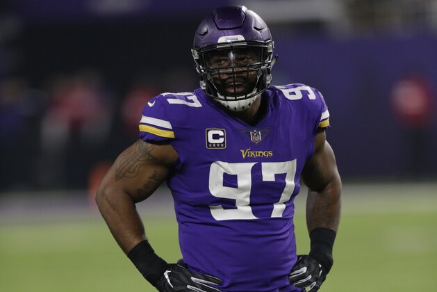 Minnesota Vikings defensive end Everson Griffen (97) against the New Orleans Saints during an NFL football game, Sunday, Oct. 28, 2018, in Minneapolis. (AP Photo/Andy Clayton-King)