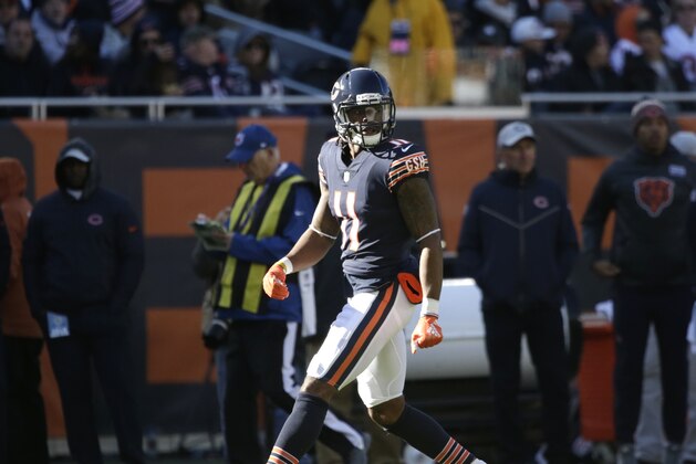 Chicago Bears wide receiver Kevin White (11) plays against the New England Patriots during the second half of an NFL football game Sunday, Oct. 21, 2018, in Chicago. The Patriots won 38-31. (AP Photo/David Banks)