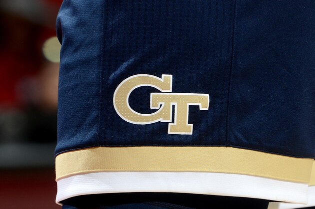 COLLEGE PARK, MD - NOVEMBER 29:  The Georgia Tech Yellow Jackets logo on their uniform during the game against the Maryland Terrapins at Xfinity Center on November 29, 2018 in College Park, Maryland.  (Photo by G Fiume/Maryland Terrapins/Getty Images)