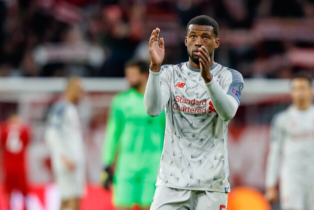 MUNICH, GERMANY - MARCH 13: Georginio Wijnaldum of Liverpool gestures after the UEFA Champions League Round of 16 Second Leg match between FC Bayern Muenchen and Liverpool at Allianz Arena on March 13, 2019 in Munich, Germany. (Photo by TF-Images/Getty Images)