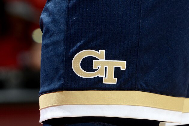 COLLEGE PARK, MD - NOVEMBER 29:  The Georgia Tech Yellow Jackets logo on their uniform during the game against the Maryland Terrapins at Xfinity Center on November 29, 2018 in College Park, Maryland.  (Photo by G Fiume/Maryland Terrapins/Getty Images)