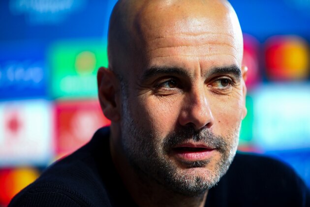MANCHESTER, ENGLAND - MARCH 11: Pep Guardiola the head coach / manager of Manchester City  during the Manchester City Press Conference & Training Session ahead of their UEFA Champions League Round of 16 Second leg match against Schalke 04 at Manchester City Football Academy on March 11, 2019 in Manchester, England. (Photo by Robbie Jay Barratt - AMA/Getty Images)