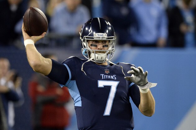 Tennessee Titans quarterback Blaine Gabbert warms up before an NFL football game against the Indianapolis Colts wSunday, Dec. 30, 2018, in Nashville, Tenn. (AP Photo/Mark Zaleski)