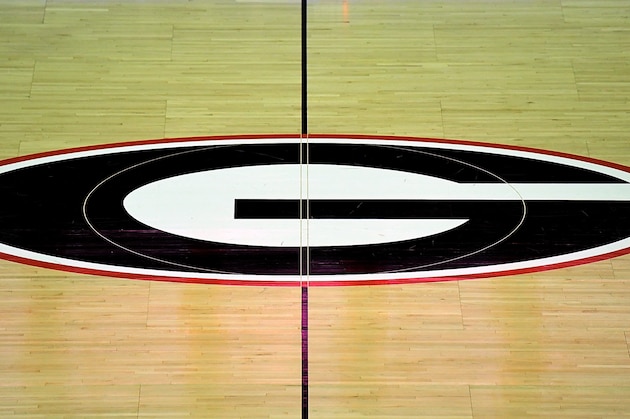 ATHENS, GA - JANUARY 04:  A general view of the Georgia Bulldogs' logo at mid-court at Stegeman Coliseum on January 4, 2017 in Athens, Georgia. (Photo by Mike Comer/Getty Images)