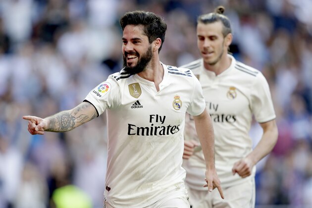 MADRID, SPAIN - MARCH 16: Isco of Real Madrid celebrates 1-0 during the La Liga Santander  match between Real Madrid v Celta de Vigo at the Santiago Bernabeu on March 16, 2019 in Madrid Spain (Photo by David S. Bustamante/Soccrates/Getty Images)