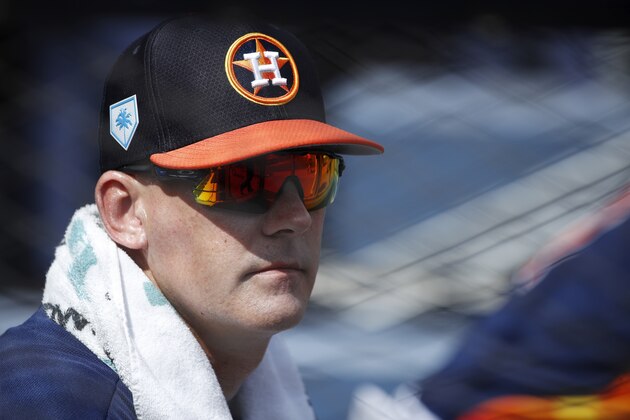 WEST PALM BEACH, FL - FEBRUARY 24: Houston Astros manager AJ Hinch looks on during a Grapefruit League spring training game against the Atlanta Braves at The Ballpark of the Palm Beaches on February 24, 2019 in West Palm Beach, Florida. The Astros won 5-2. (Photo by Joe Robbins/Getty Images)